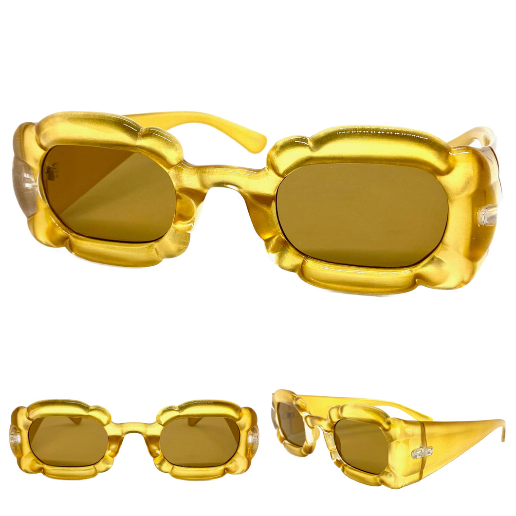 Exaggerated Classic Vintage Retro Bubble Style SUNGLASSES Large Thick Gold Frame 80561