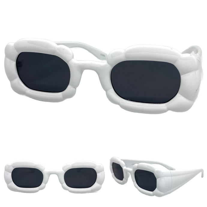 Exaggerated Classic Vintage Retro Bubble Style SUNGLASSES Large Thick White Frame 80561