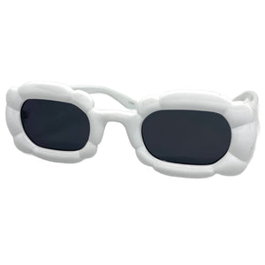 Exaggerated Classic Vintage Retro Bubble Style SUNGLASSES Large Thick White Frame 80561