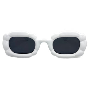 Exaggerated Classic Vintage Retro Bubble Style SUNGLASSES Large Thick White Frame 80561