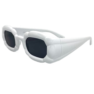 Exaggerated Classic Vintage Retro Bubble Style SUNGLASSES Large Thick White Frame 80561