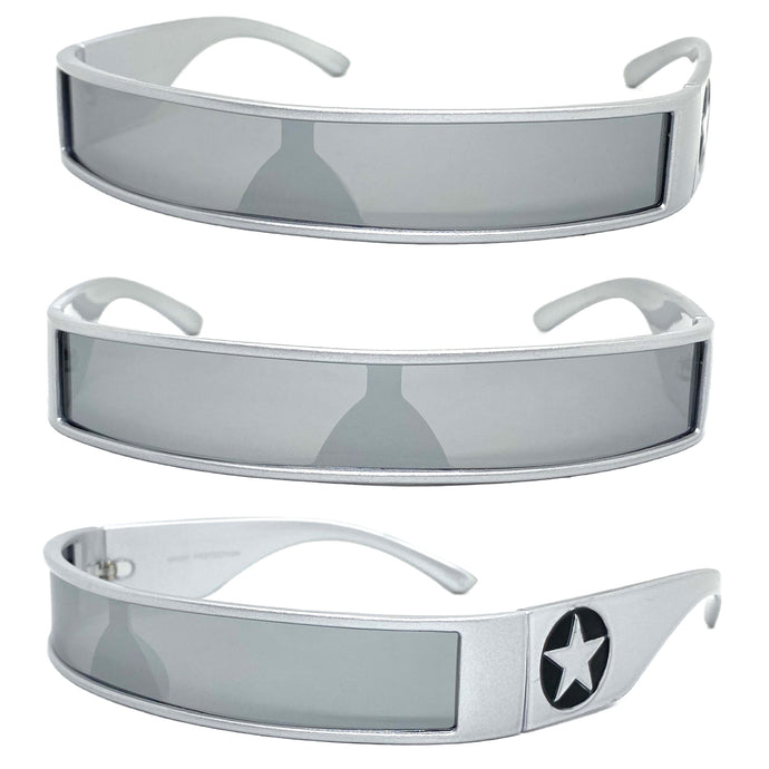 Space Futuristic Robotic Cyclops Shield Costume Party SUNGLASSES Thin Silver Frame 80573