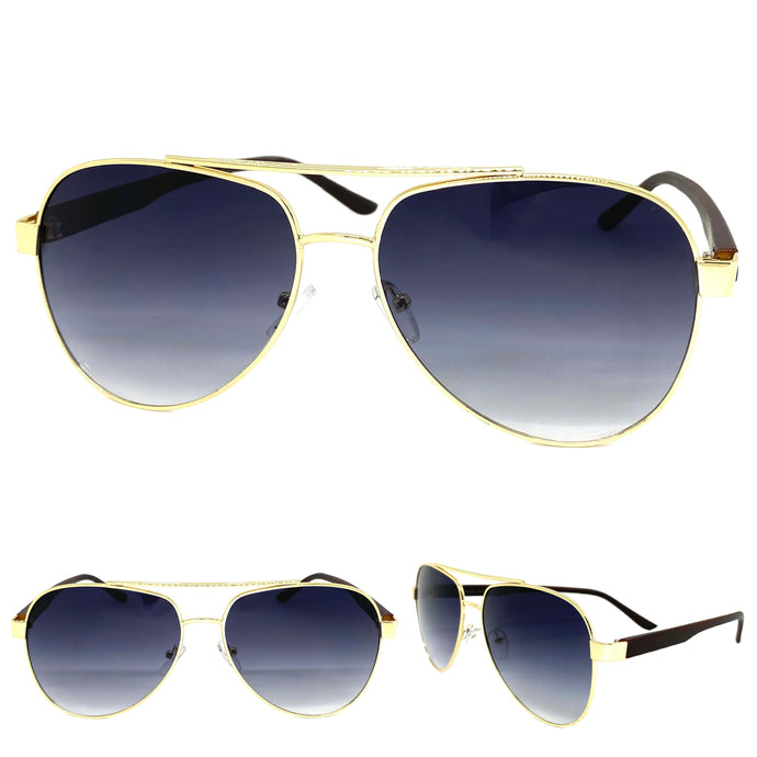 Classy Elegant Sophisticated Luxury Retro Aviator Style SUNGLASSES Gold & Wooden Frame 2112