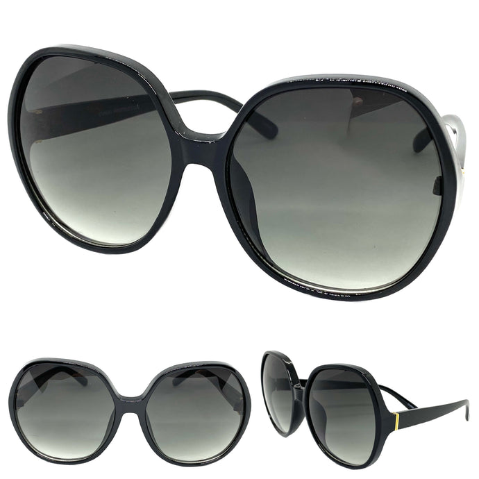 Oversized Exaggerated Vintage Retro Style SUNGLASSES Large Round Black Frame 7660