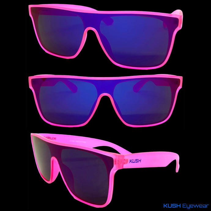 Classic Modern Sporty Wrap Shield Style SUNGLASSES Large Neon Pink Frame 80364
