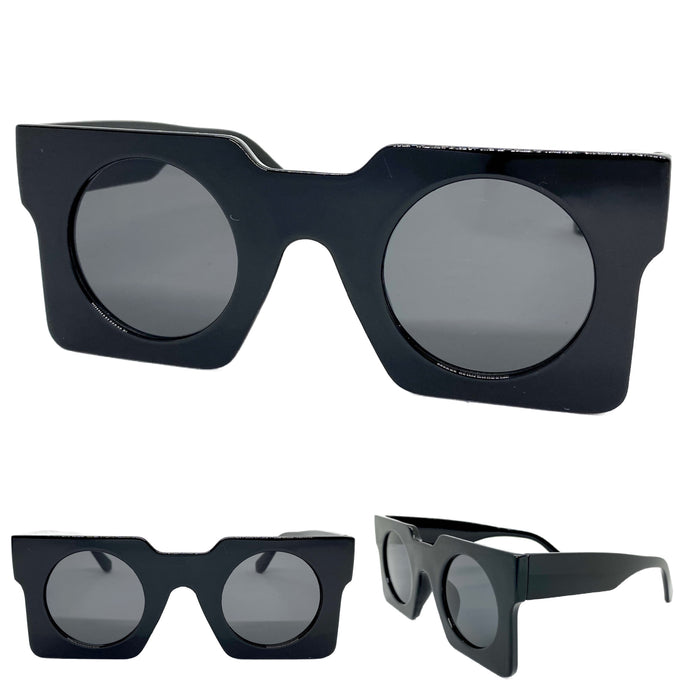 Exaggerated Classic Vintage Retro Style SUNGLASSES Large Square Black Frame 1141