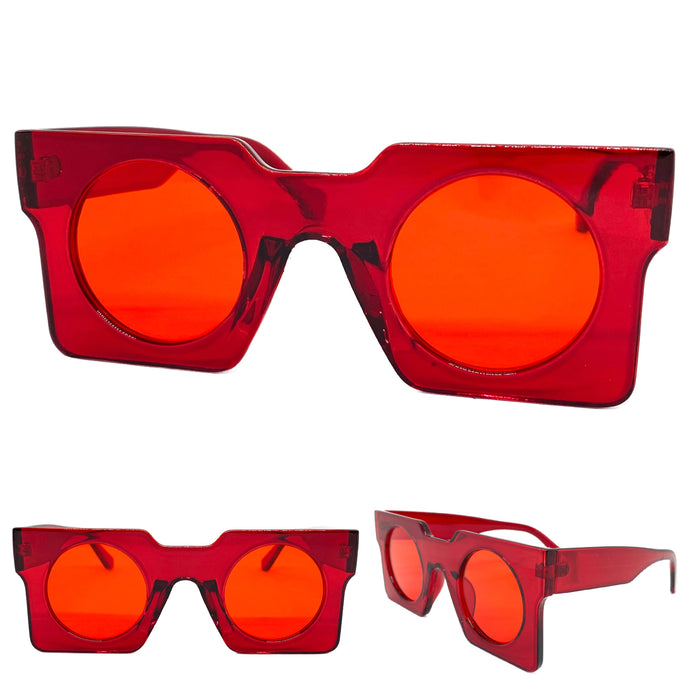 Exaggerated Classic Vintage Retro Style SUNGLASSES Large Square Red Frame 1141