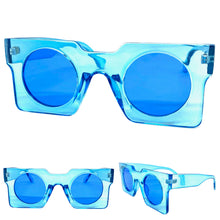 Exaggerated Classic Vintage Retro Style SUNGLASSES Large Square Blue Frame 1141