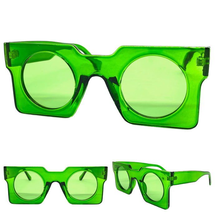 Exaggerated Classic Vintage Retro Style SUNGLASSES Large Square Green Frame 1141