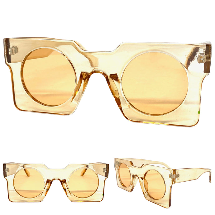 Exaggerated Classic Vintage Retro Style SUNGLASSES Large Square Champagne Frame 1141