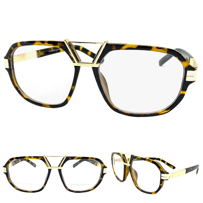 Classic Vintage Retro Hip Hop Style Clear Lens EYEGLASSES Tortoise & Gold Frame 1898