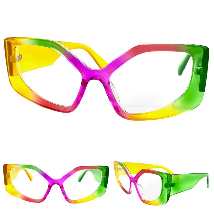 Exaggerated Funky Unique Retro Modern Style Clear Lens EYEGLASSES Thick Colorful Frame 5623