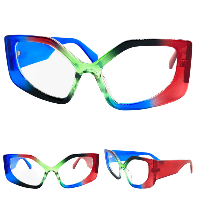 Exaggerated Funky Unique Retro Modern Style Clear Lens EYEGLASSES Thick Colorful Frame 5623