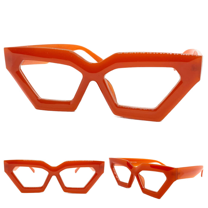 Classic Vintage Retro Cat Eye Clear Lens EYEGLASSES Thick Caramel Frame - RX-Capable 81153