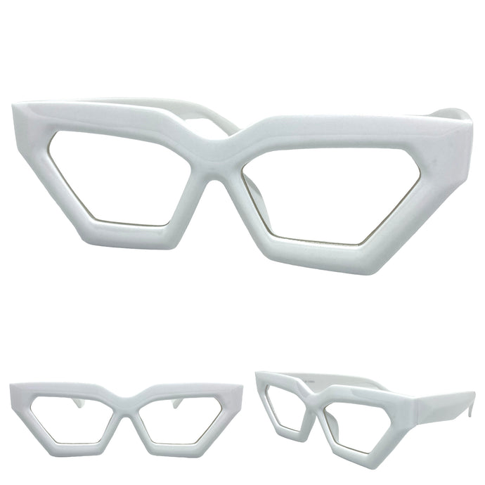 Classic Vintage Retro Cat Eye Clear Lens EYEGLASSES Thick White Frame - RX-Capable 81153