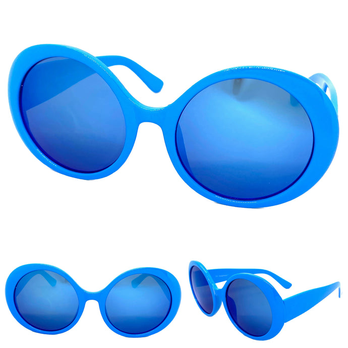 Exaggerated Vintage Retro Style SUNGLASSES Funky Round Blue Frame 4748