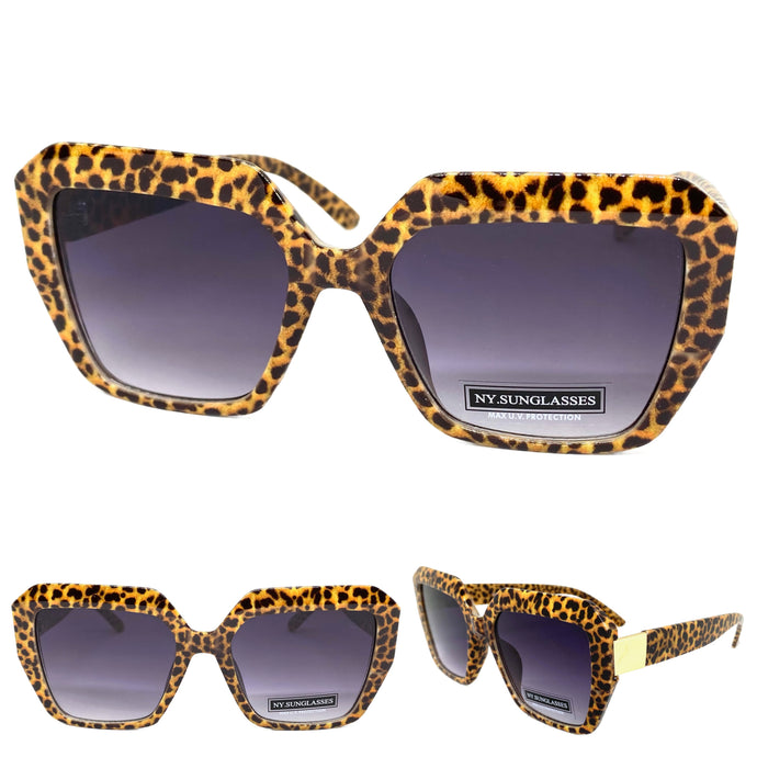 Classic Exotic Vintage Retro Style SUNGLASSES Square Leopard Cheetah Frame 2660