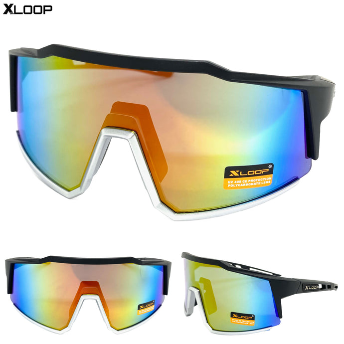 Oversized Retro Sporty Wrap Around Style SUNGLASSES Large Black Frame 3653