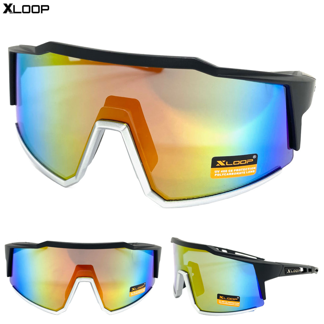 Oversized Retro Sporty Wrap Around Style SUNGLASSES Large Black Frame 3653