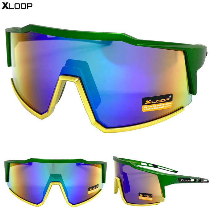 Oversized Retro Sporty Wrap Around Style SUNGLASSES Large Green Frame 3653