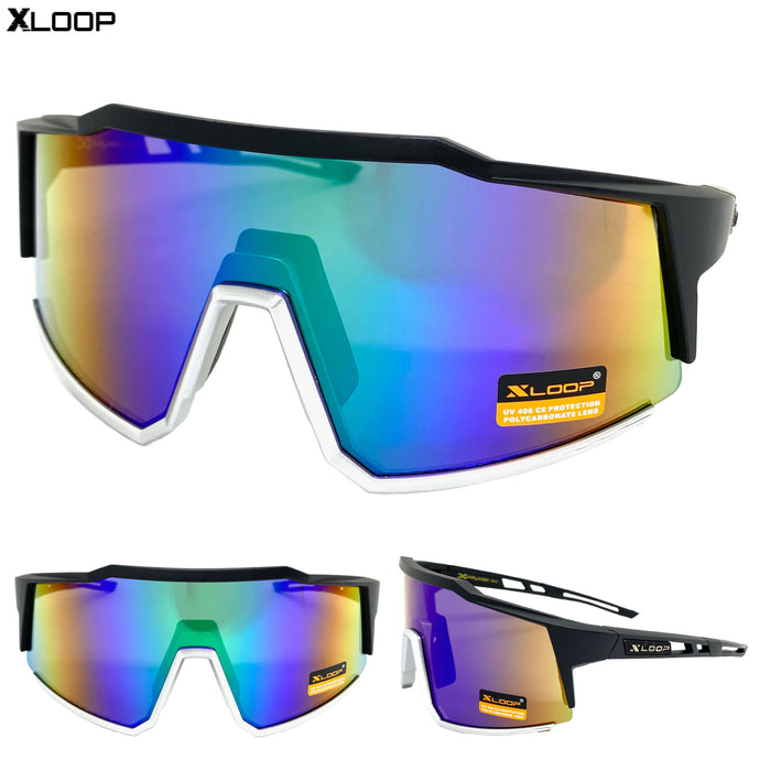 Oversized Retro Sporty Wrap Around Style SUNGLASSES Large Black Frame 3653