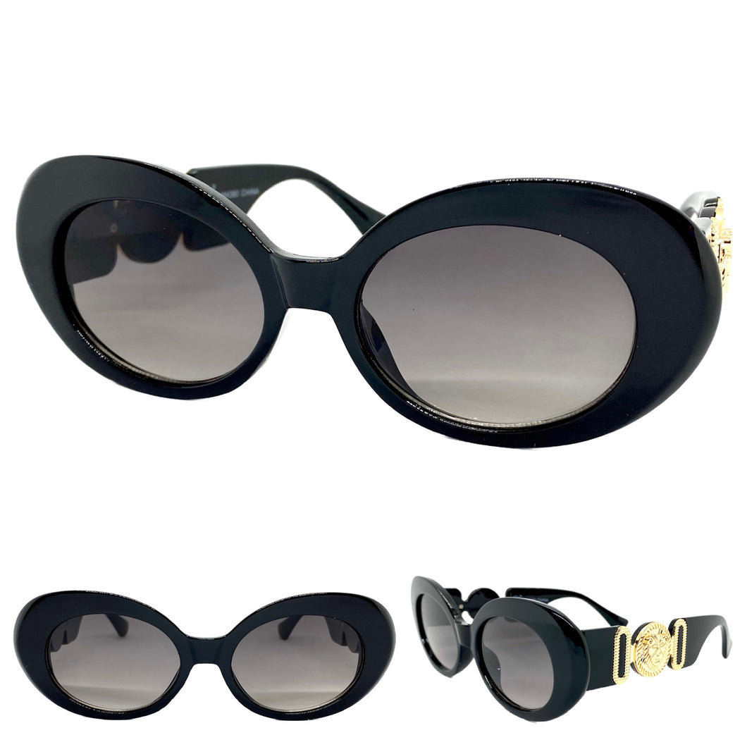 Oversized Vintage Retro Style SUNGLASSES Large Thick Black Oval Frame 4380