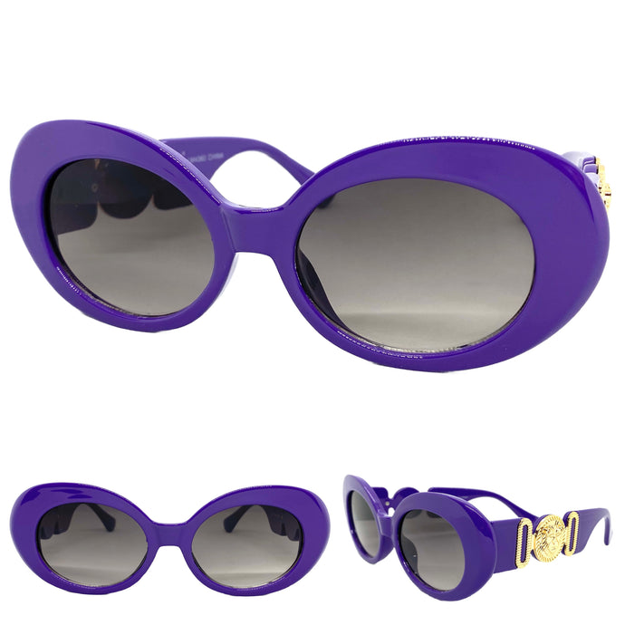 Oversized Vintage Retro Style SUNGLASSES Large Thick Purple Oval Frame 4380