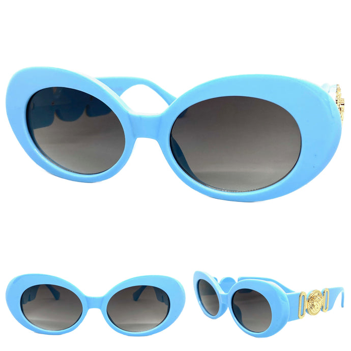 Oversized Vintage Retro Style SUNGLASSES Large Thick Baby Blue Oval Frame 4380
