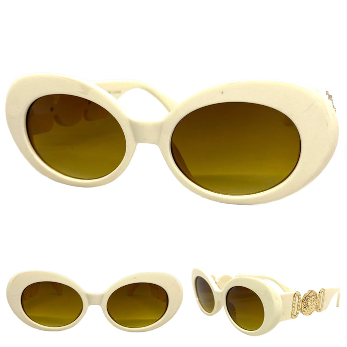 Oversized Vintage Retro Style SUNGLASSES Large Thick Cream Oval Frame 4380