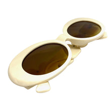 Oversized Vintage Retro Style SUNGLASSES Large Thick Cream Oval Frame 4380