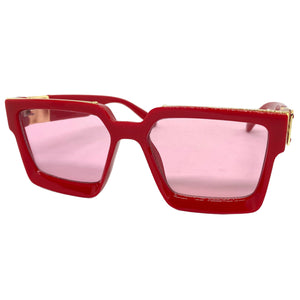 Classic Vintage Retro Hip Hop Style SUNGLASSES Large Square Red Frame 30392