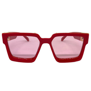 Classic Vintage Retro Hip Hop Style SUNGLASSES Large Square Red Frame 30392