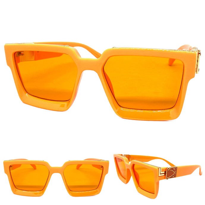 Classic Vintage Retro Hip Hop Style SUNGLASSES Large Square Orange Frame 30392