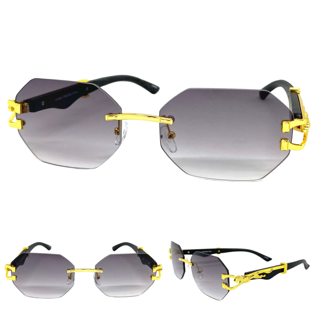 Classy Elegant Sophisticated Modern Luxury Style SUNGLASSES Rimless Gold Frame 5250