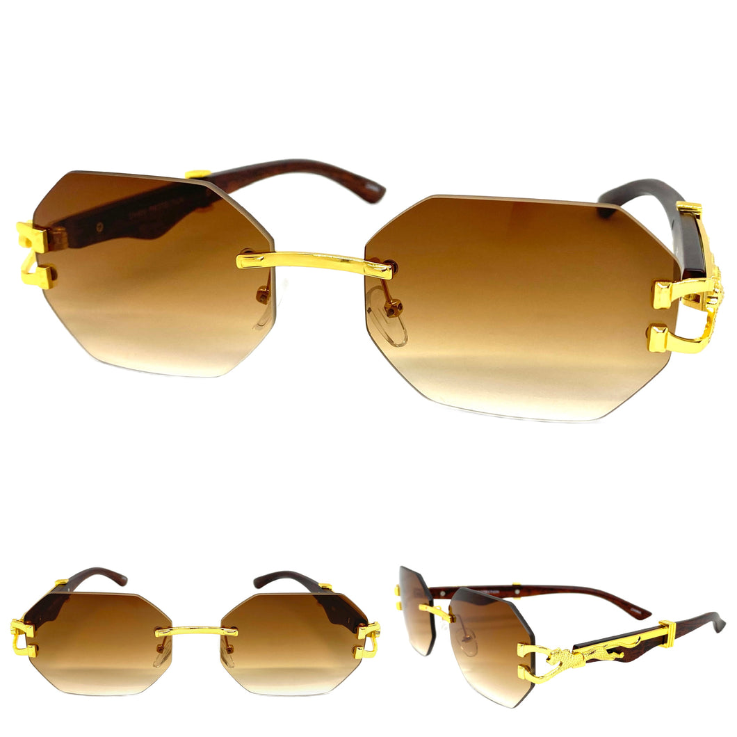 Classy Elegant Sophisticated Modern Luxury Style SUNGLASSES Rimless Gold Frame 5250