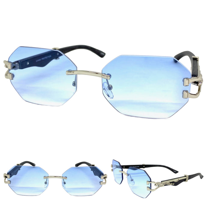 Classy Elegant Sophisticated Modern Luxury Style SUNGLASSES Rimless Silver Frame 5250