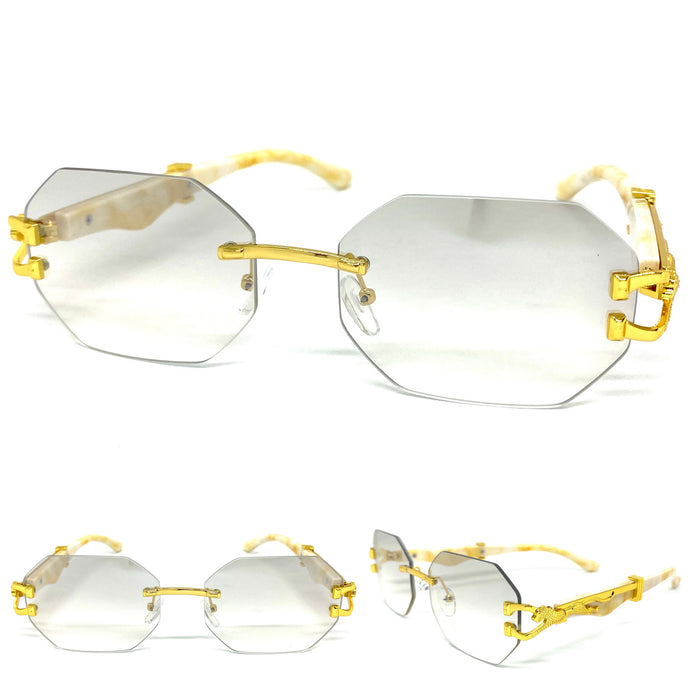 Classy Elegant Sophisticated Modern Luxury Style SUNGLASSES Rimless Gold Frame 5250