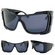 Oversized Classic Modern Retro Wrap Shield Style SUNGLASSES Huge Super Thick Black Frame 80636