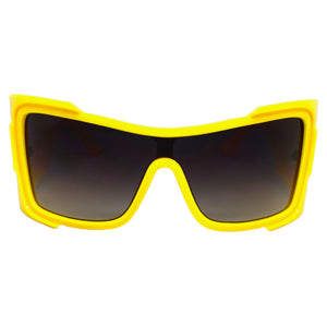 Oversized Classic Modern Retro Wrap Shield Style SUNGLASSES Huge Super Thick Yellow Frame 80636