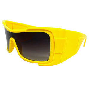 Oversized Classic Modern Retro Wrap Shield Style SUNGLASSES Huge Super Thick Yellow Frame 80636