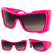 Oversized Classic Modern Retro Wrap Shield Style SUNGLASSES Huge Super Thick Fuchsia Frame 80636