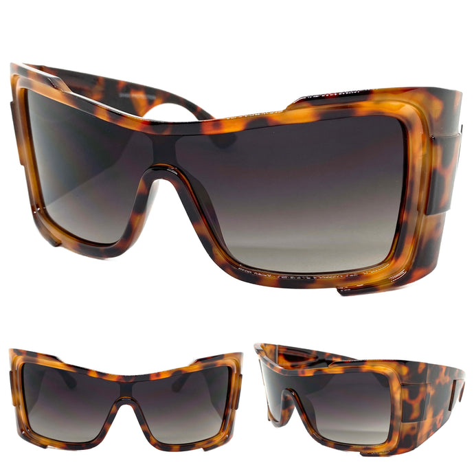 Oversized Classic Modern Retro Wrap Shield Style SUNGLASSES Huge Super Thick Tortoise Frame 80636