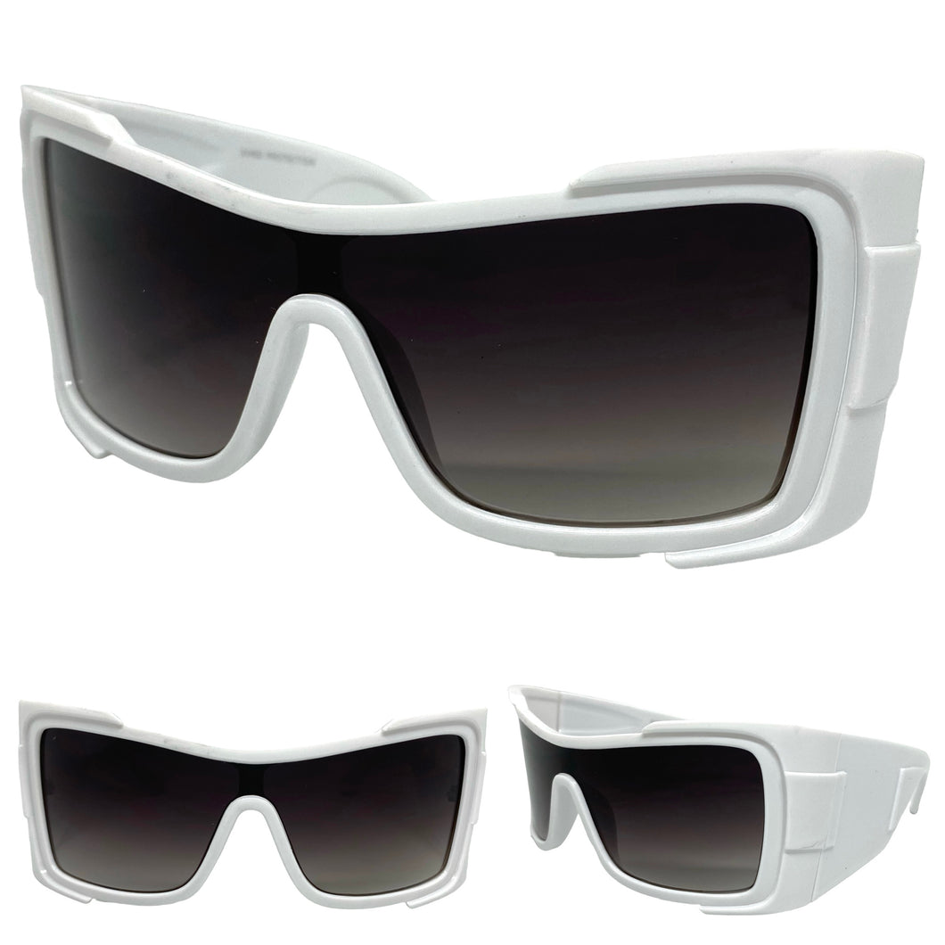 Oversized Classic Modern Retro Wrap Shield Style SUNGLASSES Huge Super Thick White Frame 80636