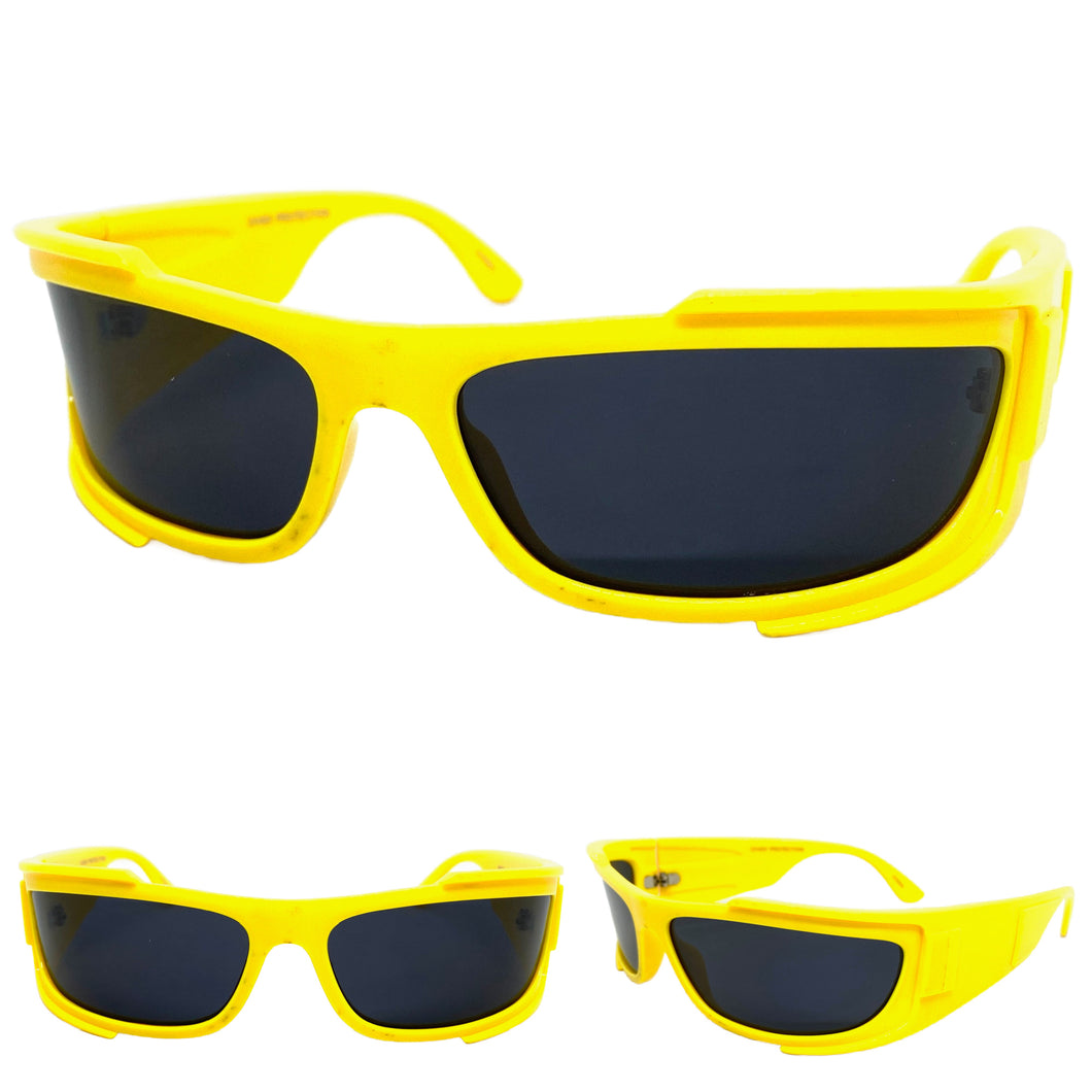 Classic Modern Retro Wrap Around Luxury SUNGLASSES Super Thick Yellow Frame 80637