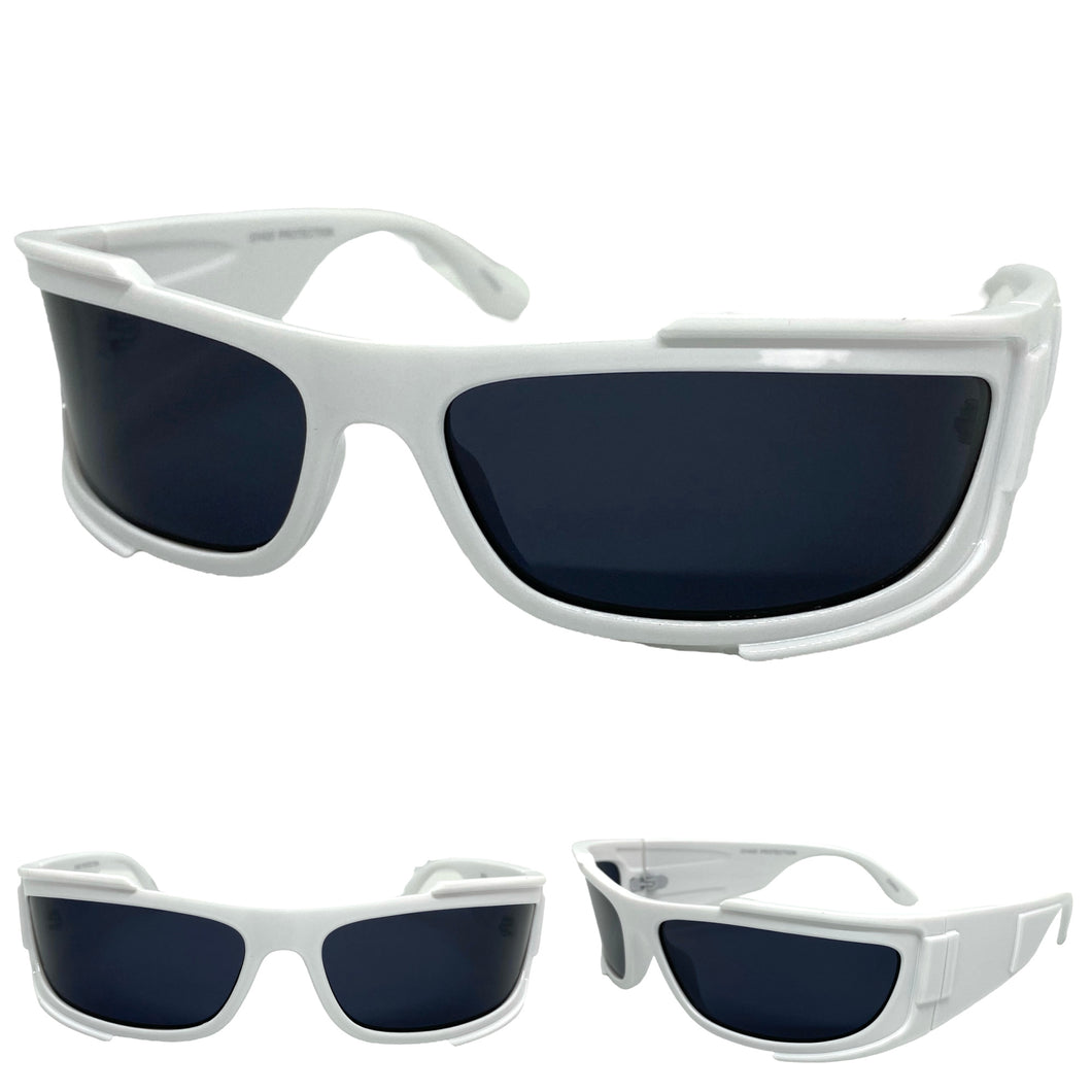 Classic Modern Retro Wrap Around Luxury SUNGLASSES Super Thick White Frame 80637