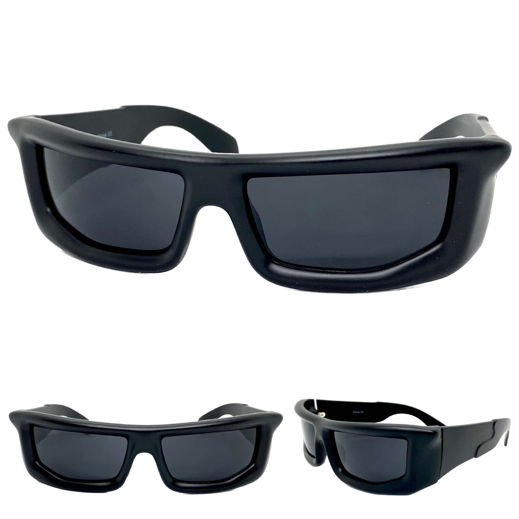 Classic Modern Futuristic Sporty Wrap Around SUNGLASSES Thick Black Frame P0142