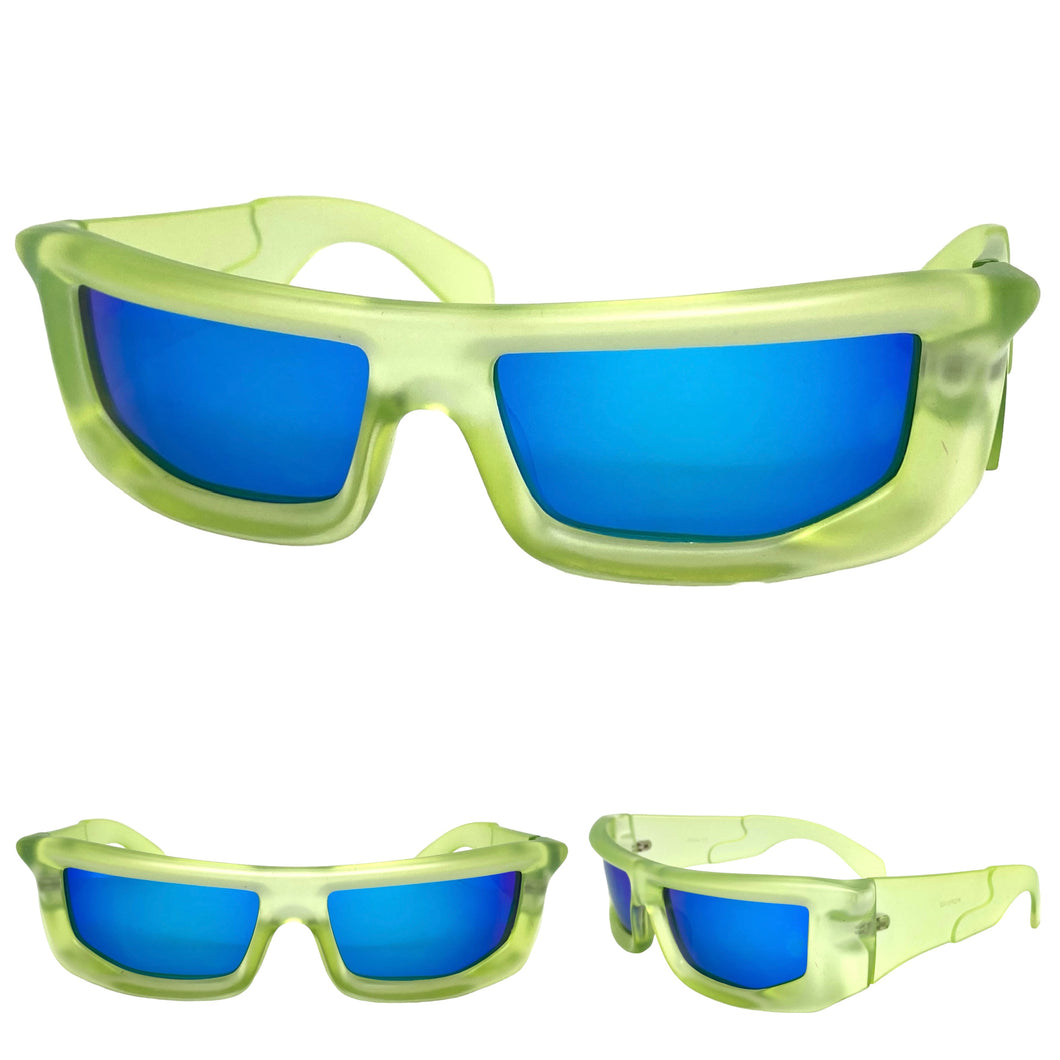 Classic Modern Futuristic Sporty Wrap Around SUNGLASSES Thick Green Frame P0142