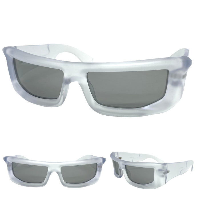 Classic Modern Futuristic Sporty Wrap Around SUNGLASSES Thick Clear Frosted Frame P0142