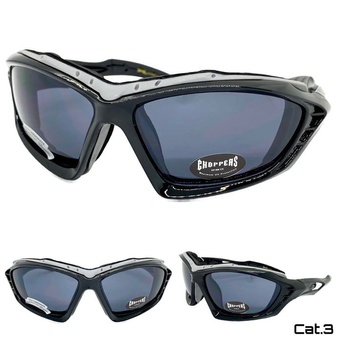 Motorcycle Biker Riding CHOPPERS Padded SUN GLASSES Safety Goggles Dark Lens 8948