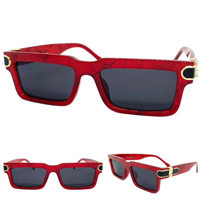 Classic Modern Luxury Hip Hop Style SUNGLASSES Burgundy Marble Frame 9166